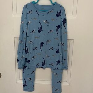Kyte Baby Kid’s Pajama Set. Size: 8. Color: Light Blue with Shark Print.